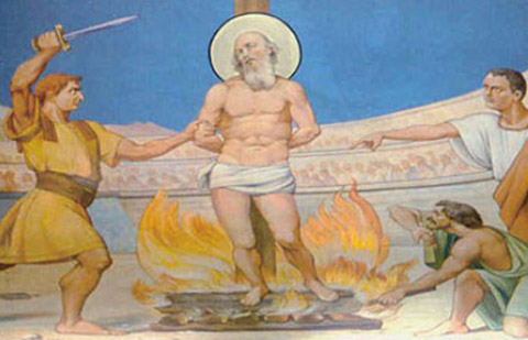 La mort de Polycarpe, martyr.