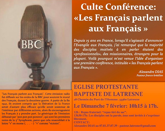 You are currently viewing Culte Conférence Evangélisation à Latresne le 7 février 2016